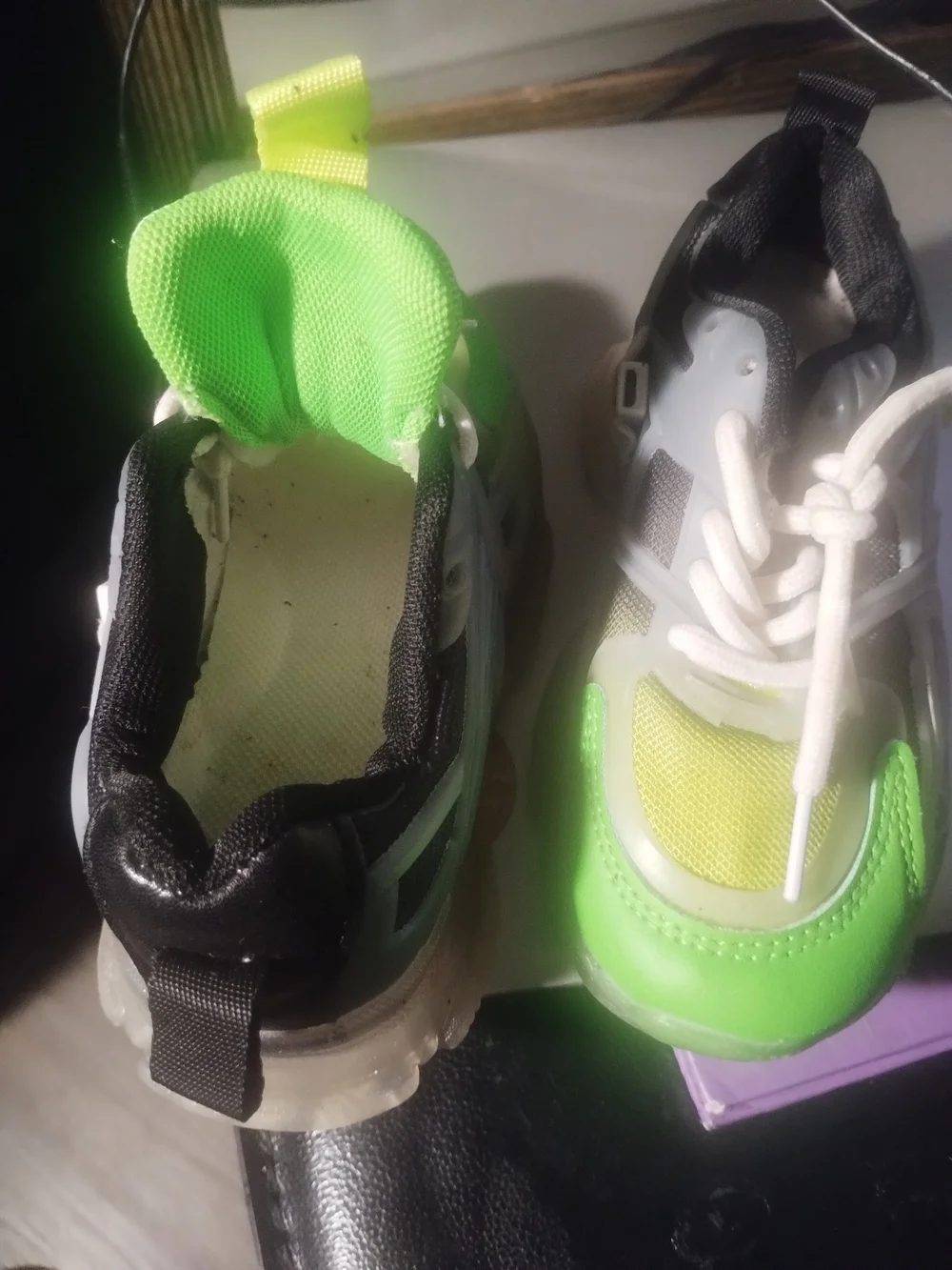 Kids Athletic Sneakers - White, Black & Neon Green